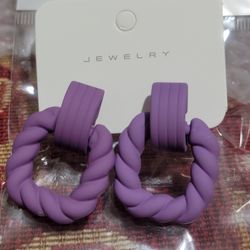 Purple Twisted Hoop-Stud Earrings