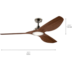 NEW Kichler Imari 65" LED Ceiling Fan - Walnut Blades/Polished Nickel - 23 watts 300365PN