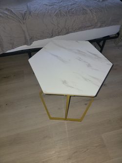 Modern Hexagon Side Table-White faux Marble & Gold glam living room aesthetic dopamine