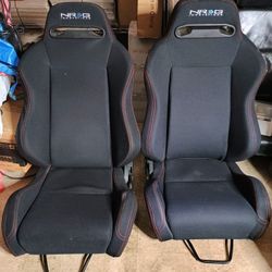 NRG Reclining Racing Bucket Seats Black with Red Stitching