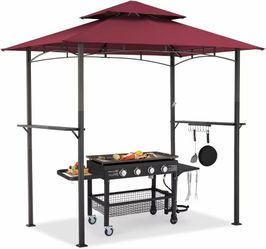 #F 8' x 5' Grill Gazebo, Grill Canopy for Outdoor Grill, 2- Tier BBQ Gazebo Shelter for Patio, Backyard and More (Wine Red) $ 69