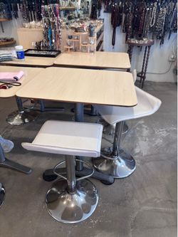 Attached faux wood tables x2