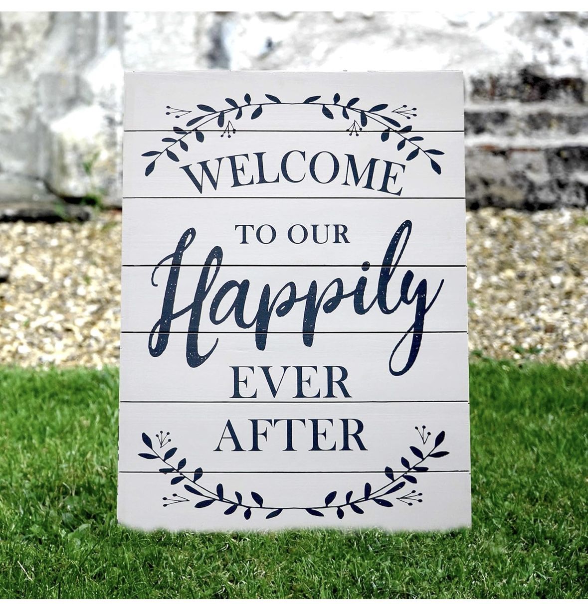 Barnyard Designs Welcome To Our Happily Ever After Sign Rustic Vintage Decor For Weddings and Home 23.5” x 17.75”