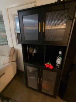 Black Bar Cabinet with Glass Doors