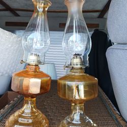  A PAIR OF VINTAGE  GOLD  IN COLOR  OIL LAMPS  28 DOLLARS EACH 