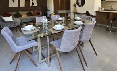 Glass Top Dining Table with 6 Chairs
