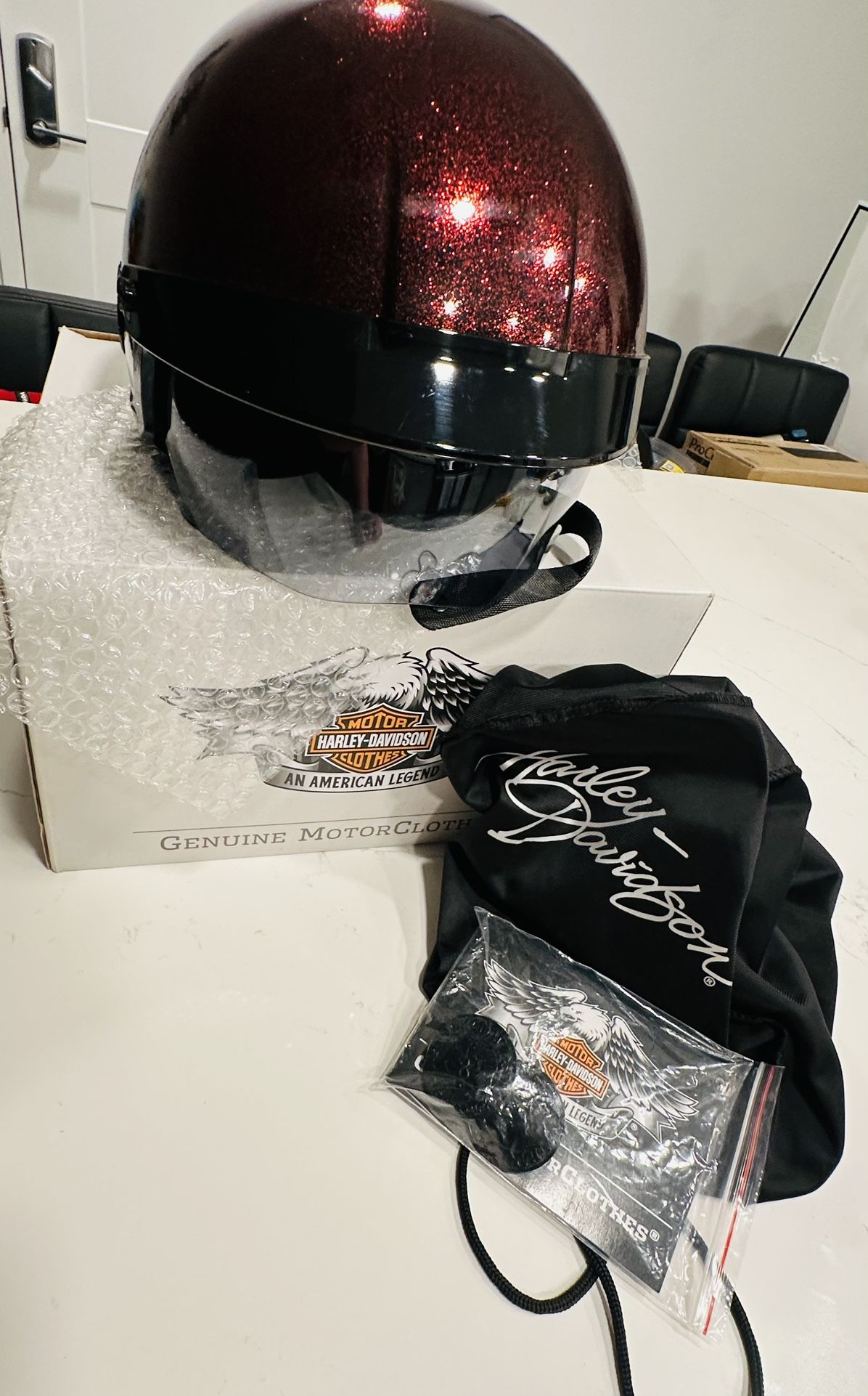 Harley Davidson Paramount Sun Shield Half Face M Helmet Red Glitter Flake READ