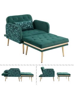 Green Velvet Single Sleeper Chair w/ Ottoman & Adjustable Back [NEW IN BOX] **Retails for $300