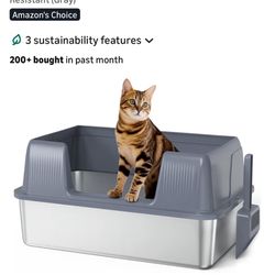 Vivifying Stainless Steel Cat Litter Box, XL Extra Large Semi-Enclosed Metal Pan with Side Entry Open Top