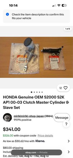 S2000 slave and master cylinder