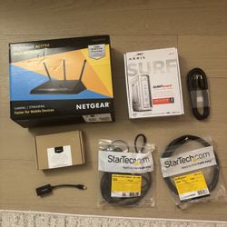 Netgear Nighthawk Router, StarTech Cables, Aris Surf Modem