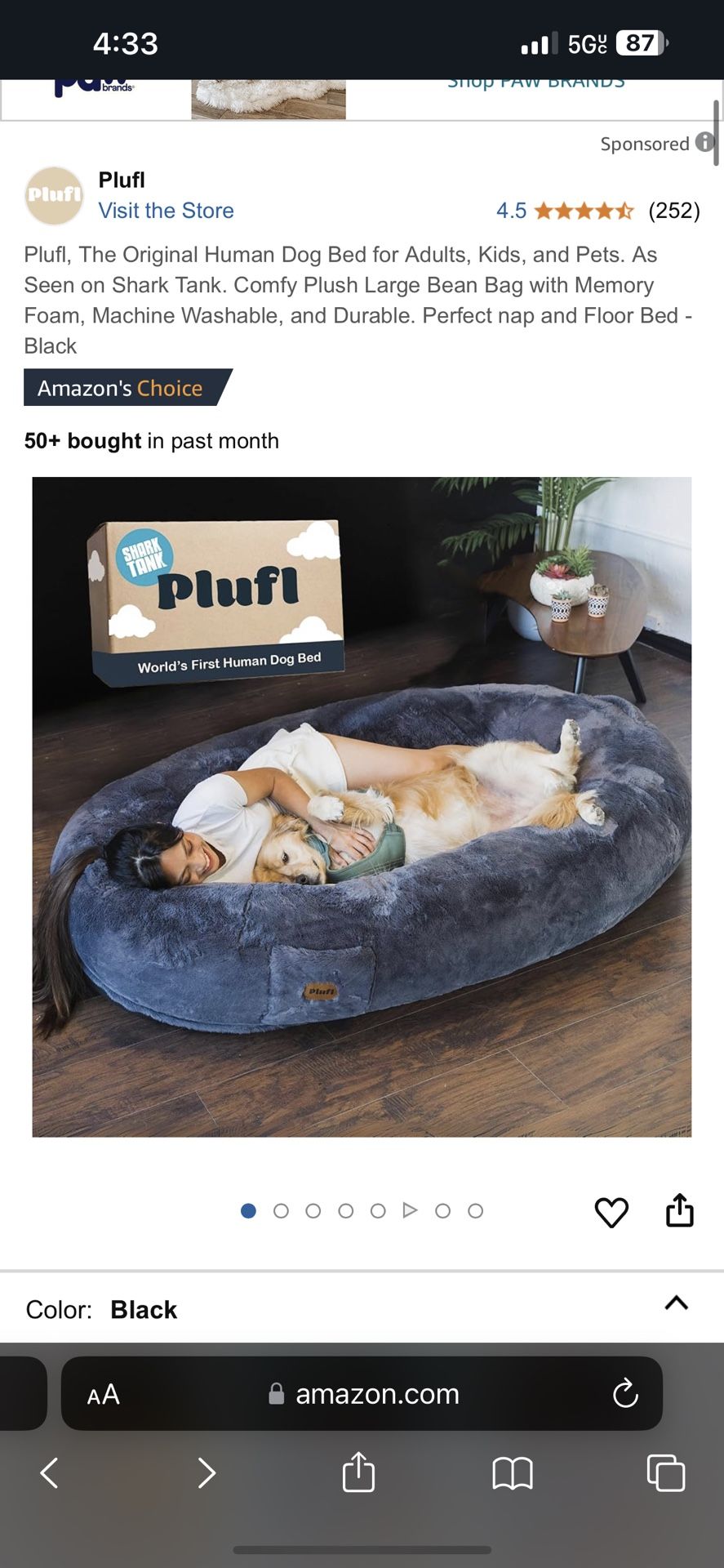 Plufl, The Original Human Dog Bed for Adults, Kids, and Pets! Comfy Plush Large