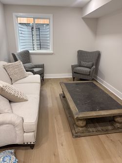 sofa couch two arm chairs coffee table and two end tables