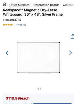 Magnetic Dry-Erase Whiteboard, 36" × 48", Silver Frame