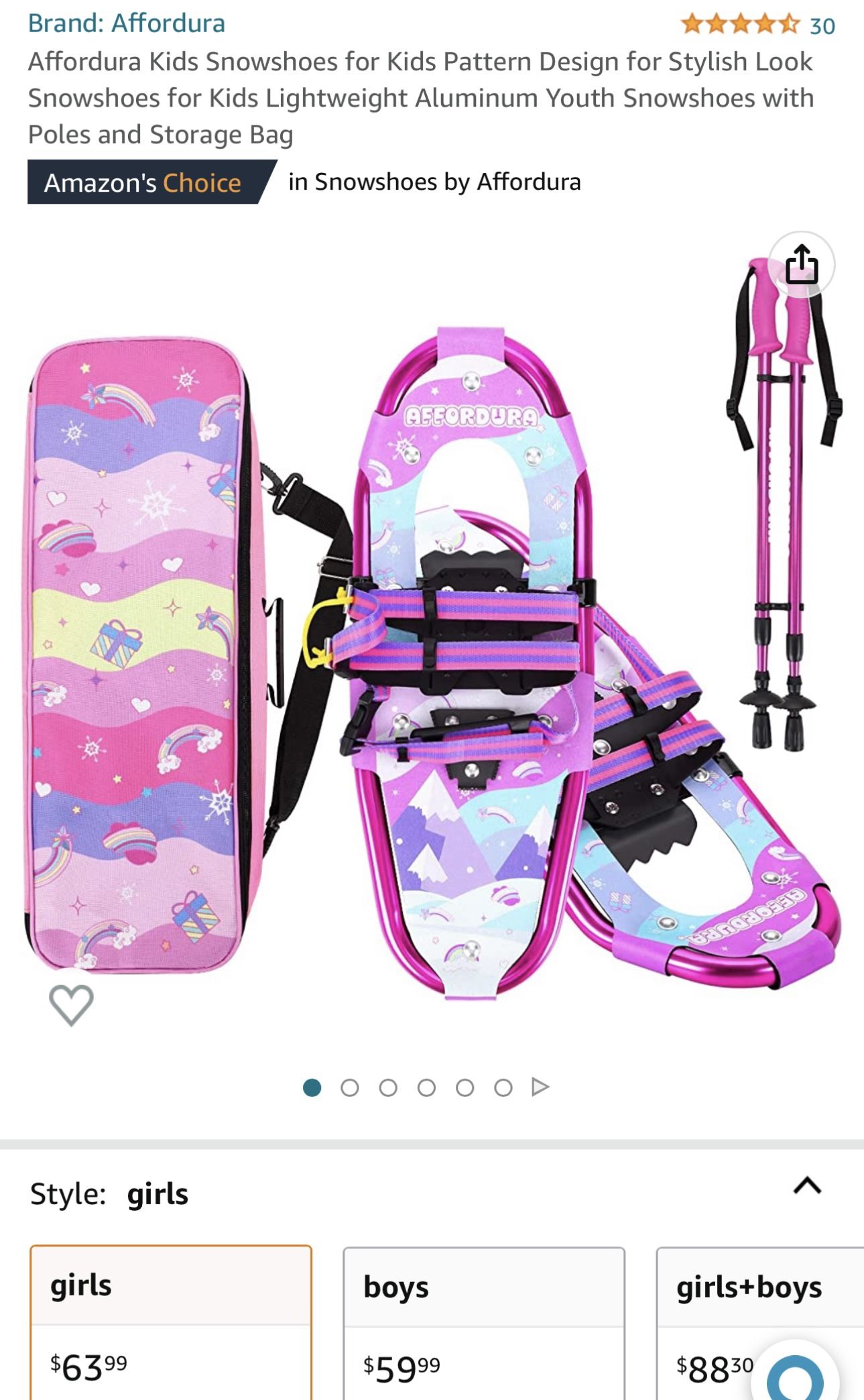 Kids Snowshoes for Kids Pattern Design for Stylish Look Snowshoes for Kids Lightweight Aluminum Youth Snowshoes with Poles and Storage Bag