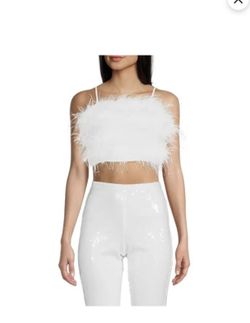 Gianni Bini White Feathered Women's Crop Top XS
