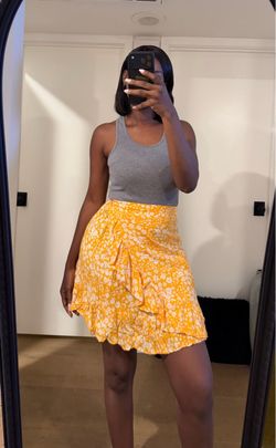 Yellow Floral Ruffle Mini Skirt