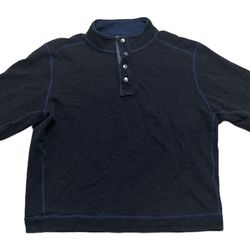 Tommy Bahama Men’s Blue Black Sweater Sweatshirt Button Henley Size XL