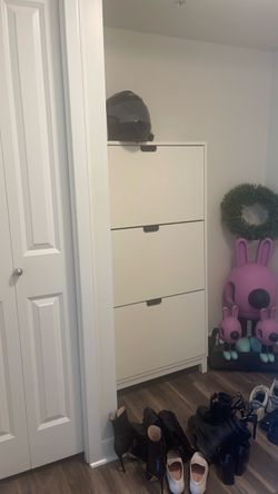 White Shoe Cabinet with Flip Drawers