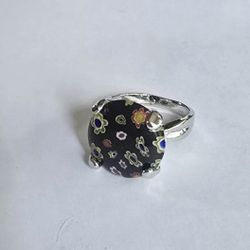 MILLEFIORE MURANO GLASS STYLE  QUALITY TITANIUM FOREVER WEAR SILVER  SIZE 8 RING