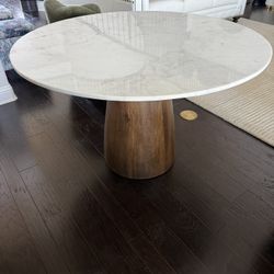 100% Marble Table With Mango Wood Base