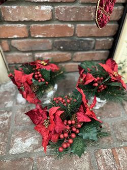 3 Christmas Centerpieces - Red Poinsettia Arrangement with Pot.