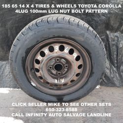 185 65 14 X 4 Tires & Wheels Off Toyota Corolla With 4lug 100mm Lug Nut Bolt Pattern. 