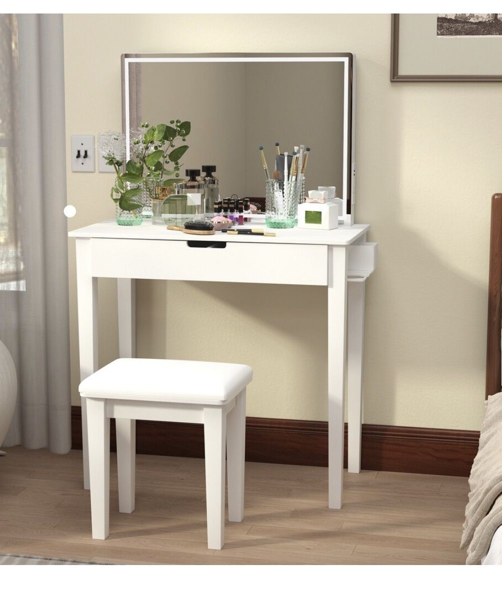 New Modern White Vanity w/ Stool & Charging 