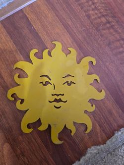 Yellow Metal Sun Face Wall Decor