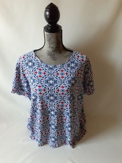 Croft & Barrow women's red/white/blue graphic design short sleeve tops size 1X