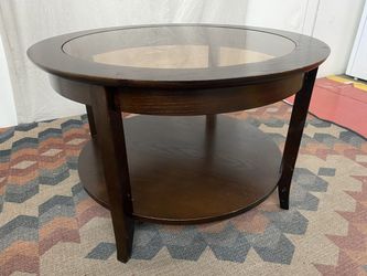 Round 2-Tier Smoked Glass Top Wooden Coffee Table