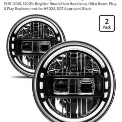 AUDEXEN 7 Inch LED Headlights for Jeep Wrangler JK JKU TJ LJ 1997–2018, 1200% Brighter Round Halo Headlamp, Hi/Lo Beam, Plug & Play Replacement for H6