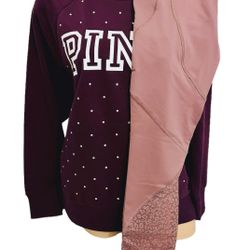 Victoria Secret PINK Women’s Boyfriend Campus Crew Sweater & High Rise Leggings Small Set