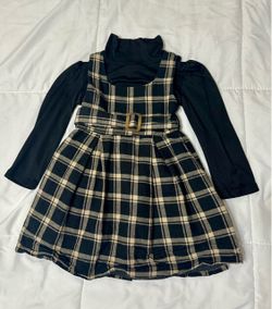 Girls Plaid Pinafore Dress with Turtleneck Set