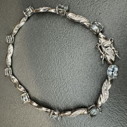 Topaz with Diamond Chips Sterling Silver Tennis Style Bracelet 