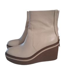 Louise Et Cie 7.5 Ivory Leather Wedge Boots