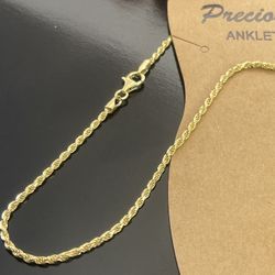 Sterling silver 925 stamped 10inch anklet 18k gold overlay