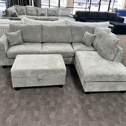 NEW Grey Corduroy Soft Sectional