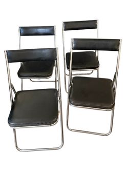 Vintage Mid Century Modern MCM NEVCO Chrome Faux Leather Folding Chairs