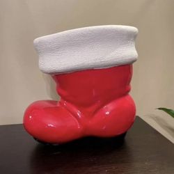 Giant Vintage Christmas Santa Boot Ceramic Plant Pot