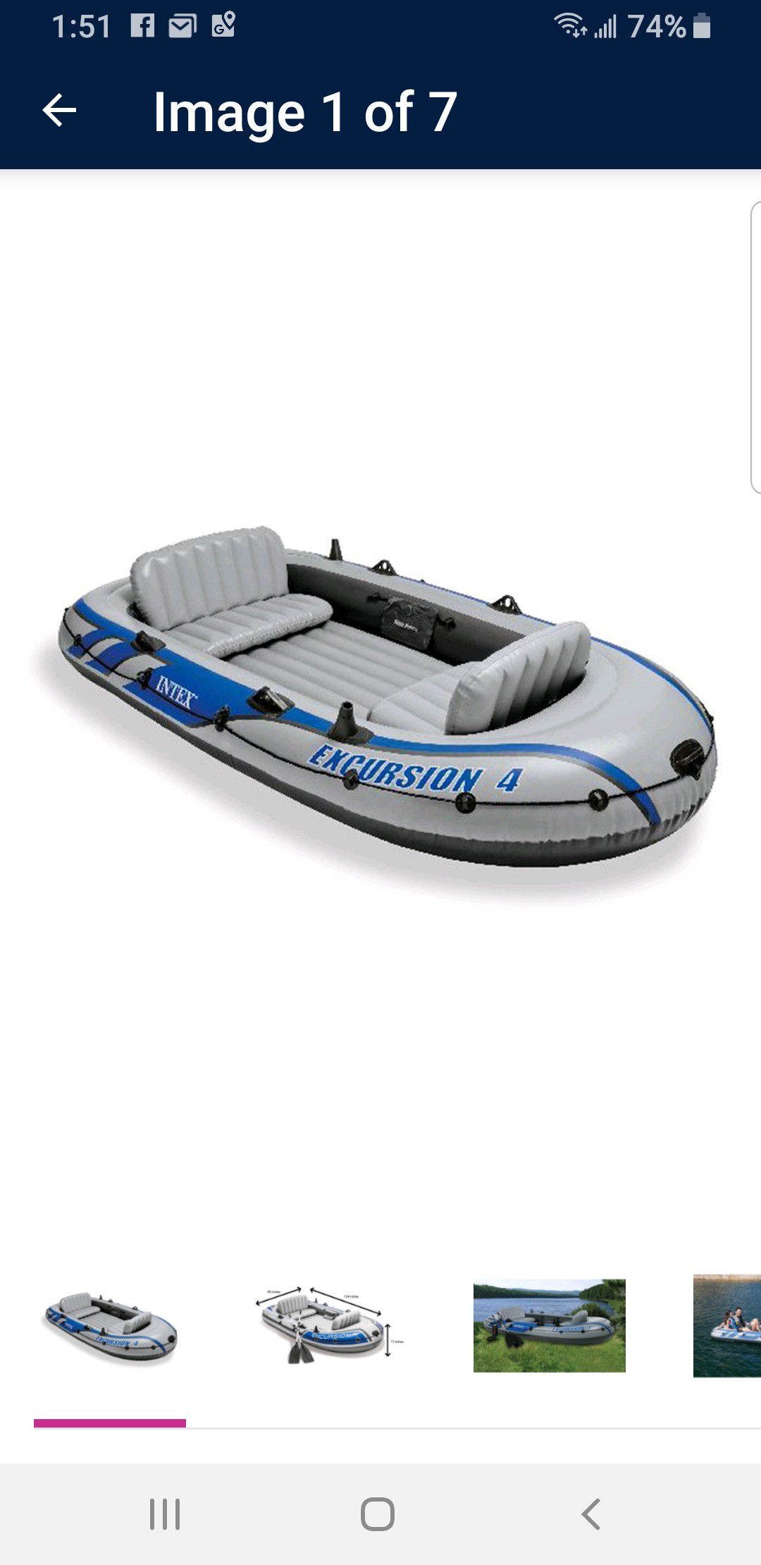 Intex Excursion 4, 4-Person Inflatable Boat Set with Aluminum