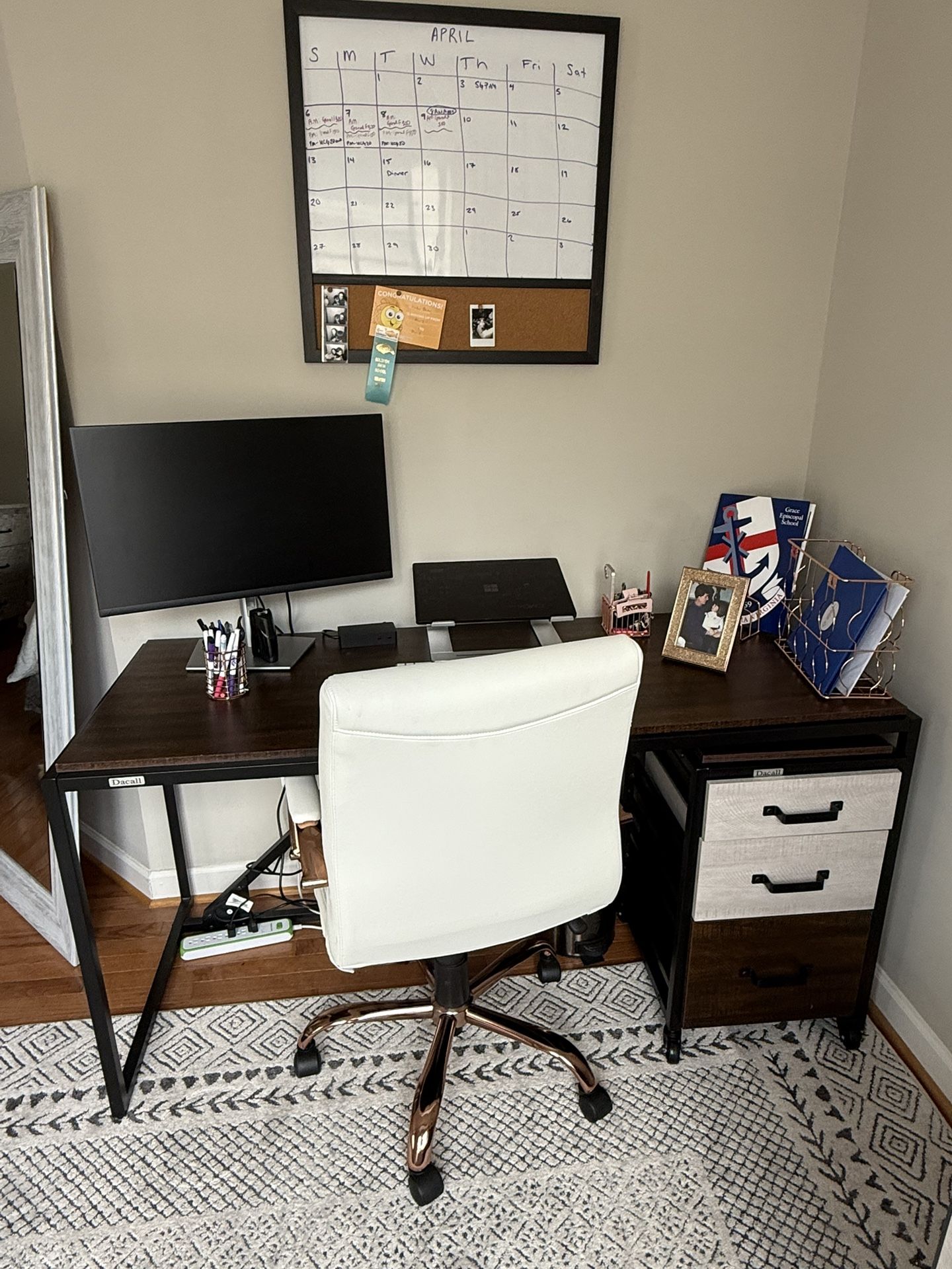 Office Set- Desk, Small Filing Cabinet And Large Cabinet