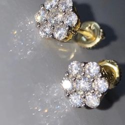 Flower Earring Real 925 Silver Dipped With 14k Gold 