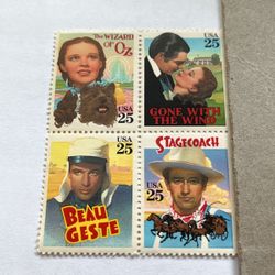 4 25 Cent Stamps Wizard Of Oz Gone With The Wind Stagecoach 