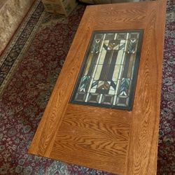 Oak Coffee Table With Stain Glass