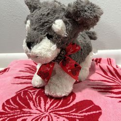 NWT Plush Puppy Love Grey Dog Heart Bow Stuffed