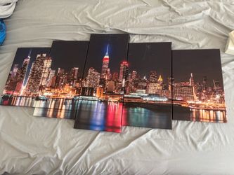 NYC Skyline Night 5-Panel Canvas Wall Art
