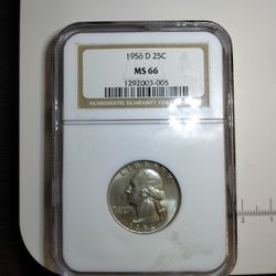 Silver NGC graded 1956 D Washington quarter MS66