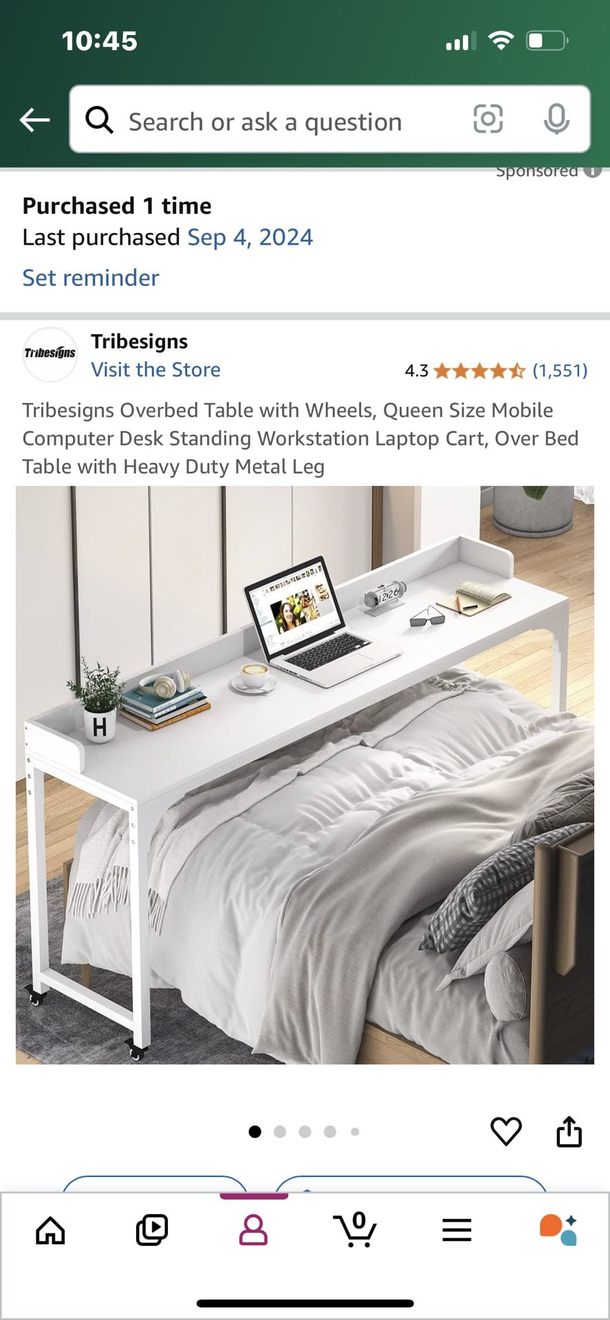 Brand New Over The Bed Desk With Wheels- Queen/full
