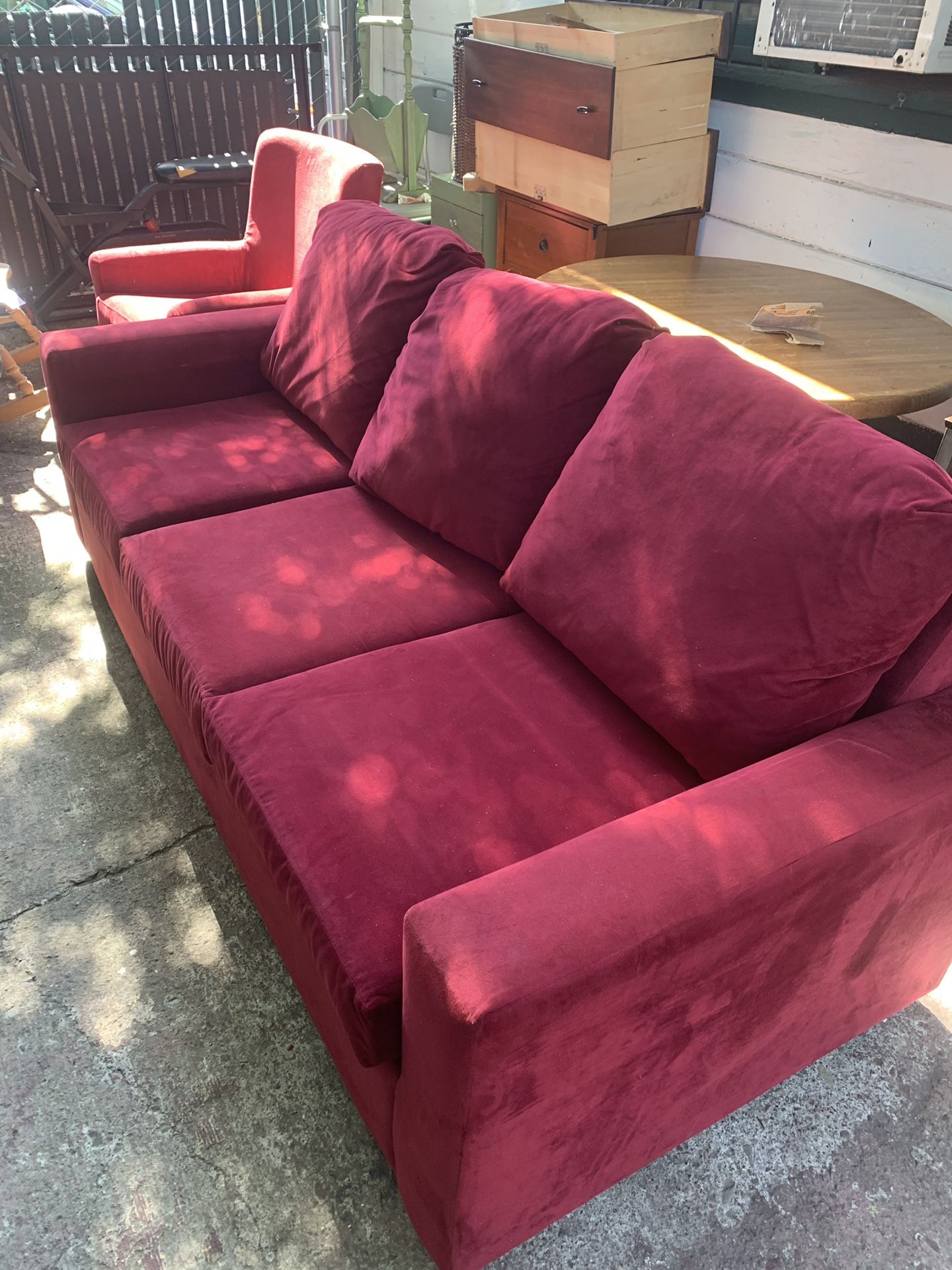 Red couch with the red chair very good clean condition 200